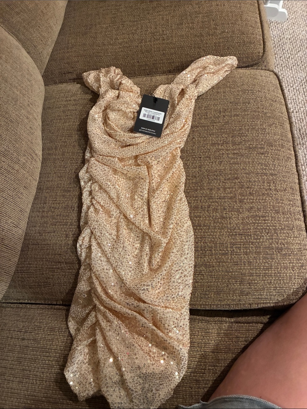 That’s so Fetch Sequin One-Shoulder Ruched Dress in Champagne